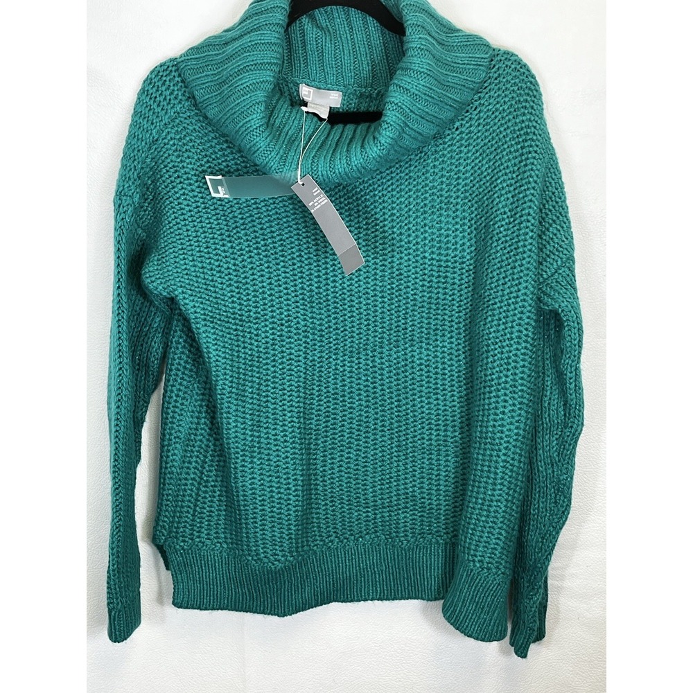 JCP Womens Sweater  Size Large Jade Green Shimmer Threads Cowl Neck Holiday